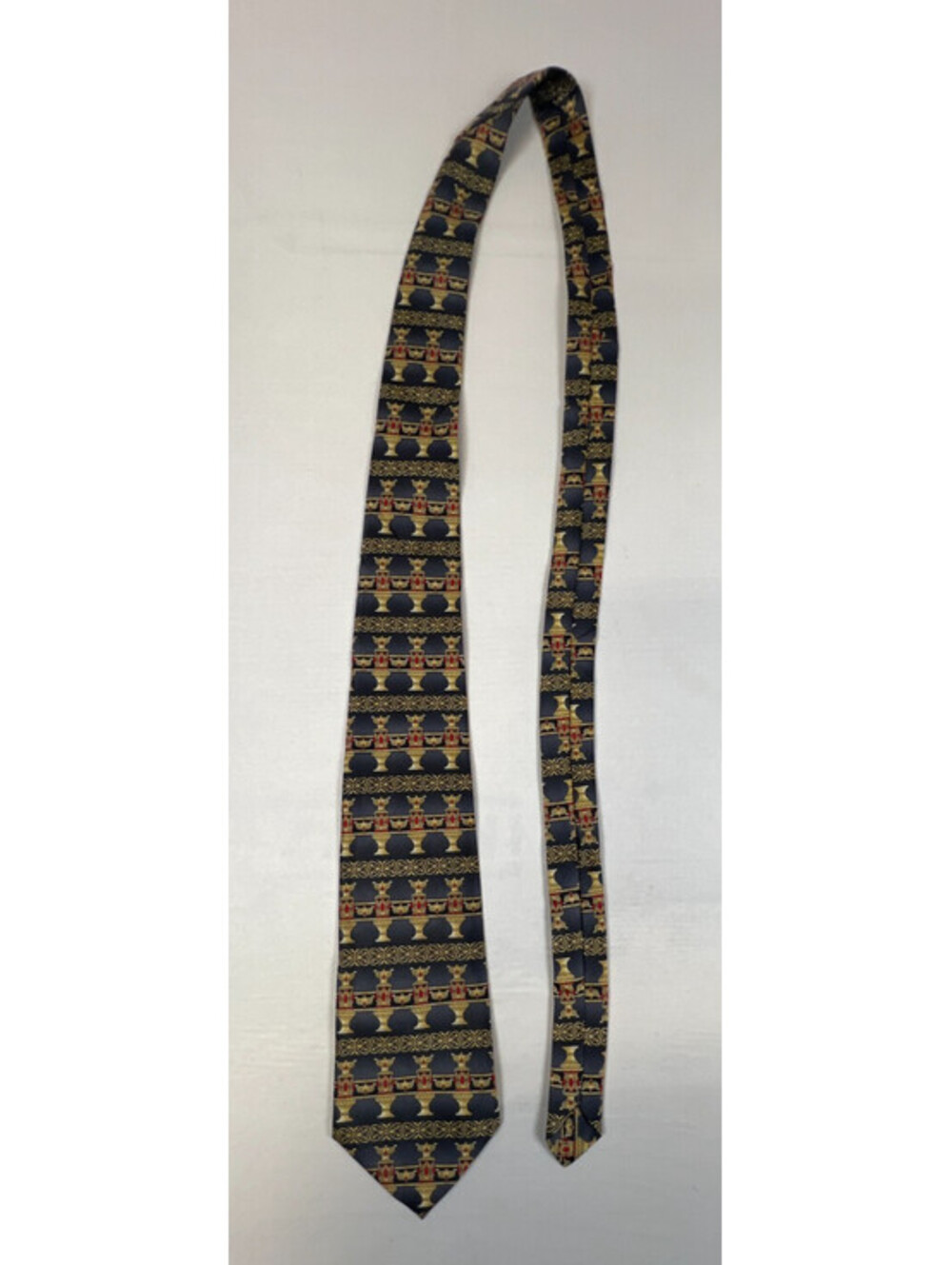 René Chagal Tie Men's Hand Made Patterned Necktie Gold Red Black